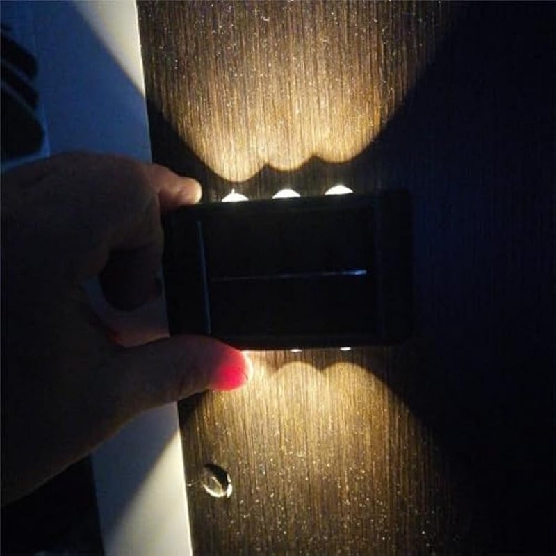 MWS-ForCamping 6 Led Solar Up Down Wall Lights, 2 Pack Warm White Illuminate Outdoor Wall Lamps for House,Small Exterior Light Fixture Waterproof Nordic Style Lighting Decor for Home Garden Porch - Image 2